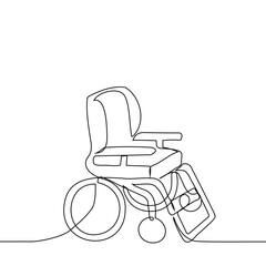motorized wheelchair - one line art vector. concept means of transportation for people with disabilities or temporarily unable to walk