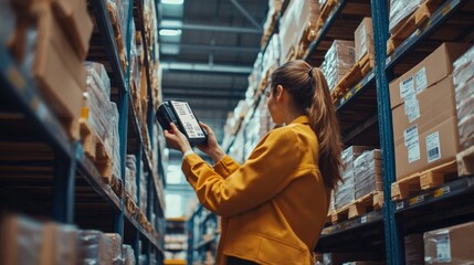 Quality control in warehouse with barcode scanner.
