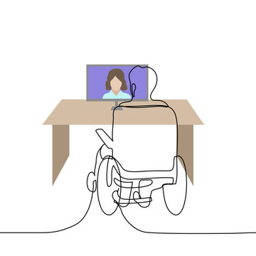 wheelchair user video call, line art clip art preview