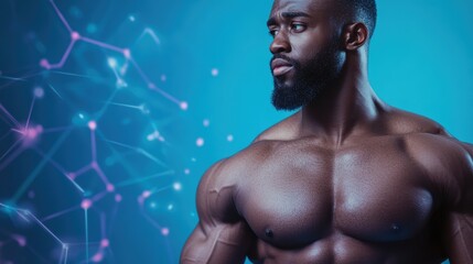Crossfit athlete, smart wearable with muscle tracking, holographic feedback, intense workout environment