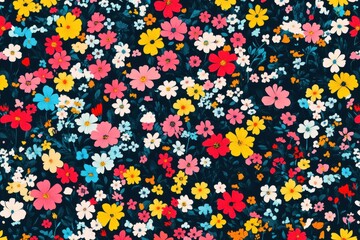 Lively blossom pattern showcasing small bright flowers. Influenced by liberty aesthetic. Seamless floral backdrop for clothing creations. Ditsy theme