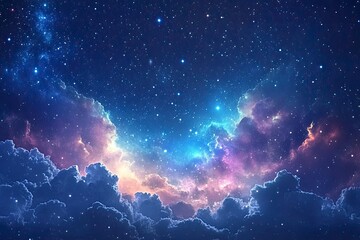 Fototapeta premium Starry night sky with clouds.. Panorama. Universe filled with stars, nebula and galaxy,. Elements of this image furnished , ai