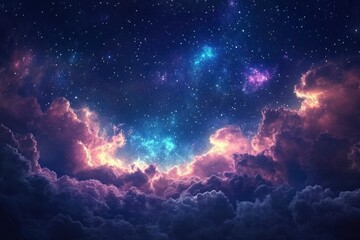 Starry night sky with clouds.. Panorama. Universe filled with stars, nebula and galaxy,. Elements of this image furnished , ai