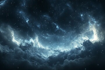 Fototapeta premium Starry night sky with clouds.. Panorama. Universe filled with stars, nebula and galaxy,. Elements of this image furnished , ai