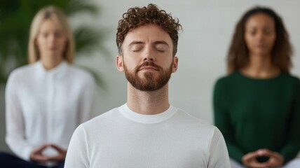 Obraz premium Stress-relief meditation session in a corporate setting, Stress management for hypertension, Workplace health initiatives