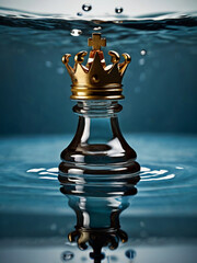 Drowning King - Chess Piece Sinking in Dark Water