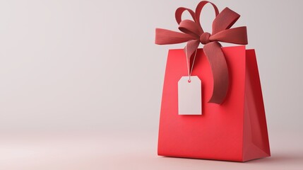 Personalized gift bag with custom name tag, festive ribbon, 3D illustration