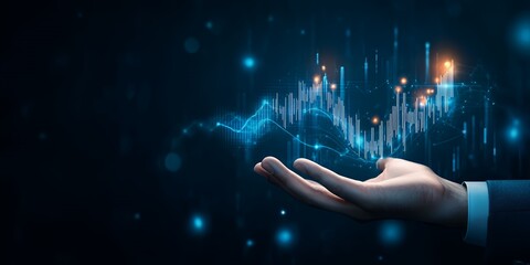 Hand holding a glowing futuristic data graph.