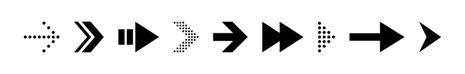 Web arrow pointer mark icons collection. Icon set of black arrows in unique style. Left right direction cursor on white background