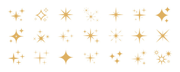 Gold sparkle stars icon collection. Set of golden star icons in different style web elements. Shiny twinkle yellow stars for decoration