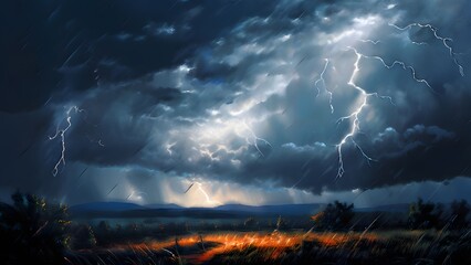 a scene of rain and thunder. Generative ai.