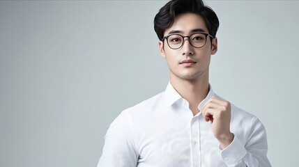 A man in a white shirt and glasses posing for a picture