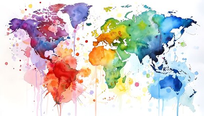 A World of Watercolor Wonder: Vibrant hues dance across a world map, each splash a testament to the beauty and diversity of our planet. 