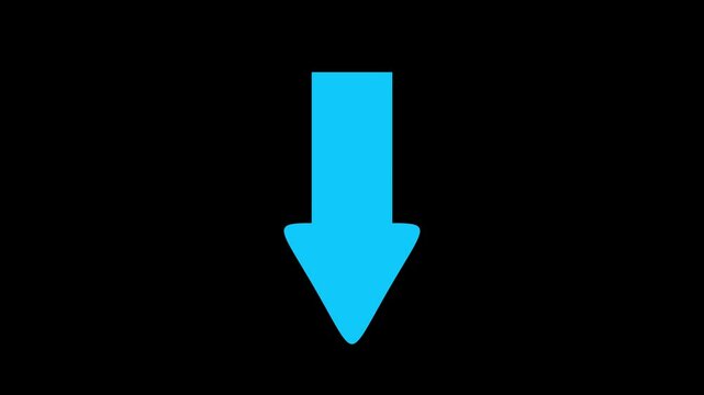 blue download arrow icon on black background.