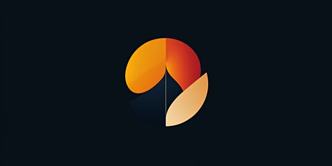 Abstract logo design with an orange and beige graphic on a dark blue background.