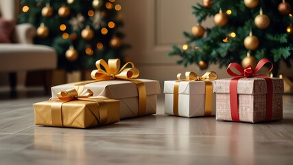 Beautiful Christmas gift boxes. generative ai