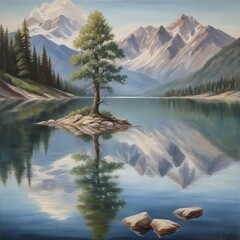 lake in mountains with reflection in water peaceful symmetry forest landscape background