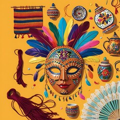 Vibrant paper sculpture carnival mask in multiple colors, paper, sculpture, carnival, mask, multicolored
