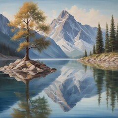 reflection of trees in the lake with mountains horizon wilderness beauty environment background