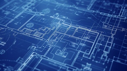 Obraz premium A highly detailed architectural blueprint showcasing a comprehensive floor plan. The technical drawing features precise measurements and layout, perfect for construction, architecture, and engineering