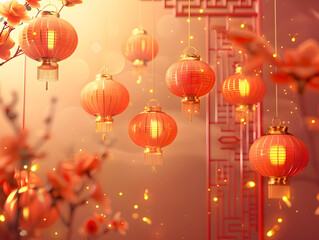 Colorful illustration with attributes of Chinese New Year celebration. Neural network AI generated art