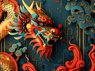 Obraz premium Colorful illustration with attributes of Chinese New Year celebration. Neural network AI generated art