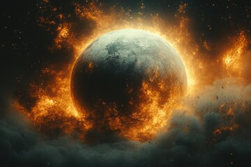 Minimalist Depiction of Planet Surrounded by Smoke with Space for Text