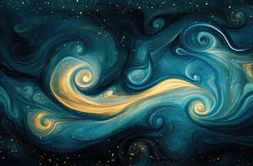 Abstract blue and yellow swirl watercolor background. Created with Ai