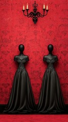 Naklejka premium Halloween elegance fashion backdrop, pink gold Catrina models in evening gowns, 3D illustration