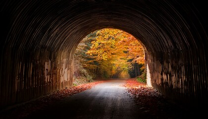 トンネルの向こうの紅葉