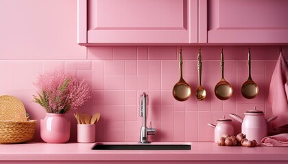 ピンクで統一されたキッチン