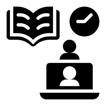 synchronous learning, online learning, webinar, education, course, distance learning solid or glyph icon