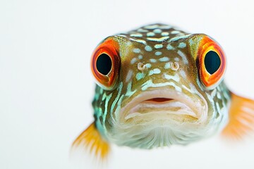 Mystic portrait of Freshwater Pufferfish in studio, isolated on white background