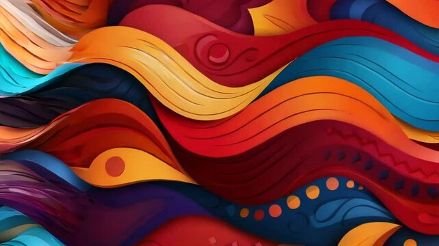 Background in blue, orange red and yellow gold with a latin pattern. Banner, poster, card for social media. National Hispanic American Heritage Month.	