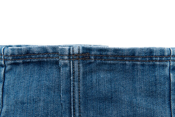 Piece of torn denim on a white background. Denim texture
