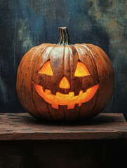 Obraz premium Glowing jack-o'-lantern in eerie dark field at night