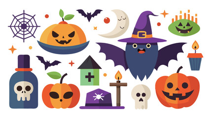 Flat halloween element collection on white background