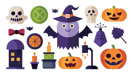Flat halloween element collection on white background