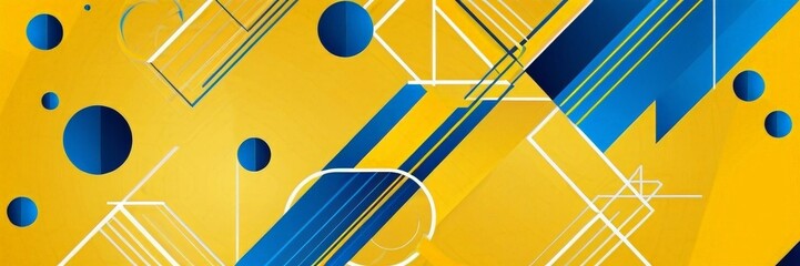 Fototapeta premium Abstract geometric background with yellow and blue colors and white lines.