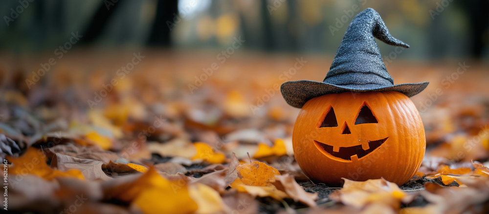 Fototapete happy halloween banner or party invitation background with clouds, bats and pumpkins in paper cut st