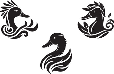 Set of duck head silhouette vector art 
