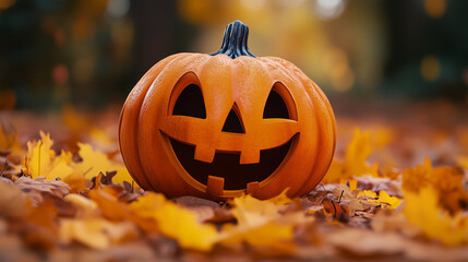 Happy Halloween banner or party invitation background with clouds, bats and pumpkins in paper cut style. Vector illustration. Full moon in orange sky, spiders web and witch cauldron. Place for text