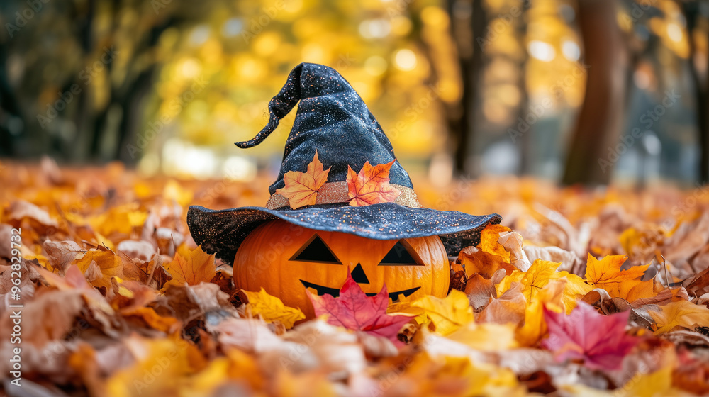 Fototapete happy halloween banner or party invitation background with clouds, bats and pumpkins in paper cut st