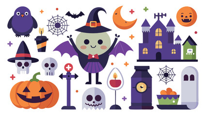 Flat halloween element collection on white background