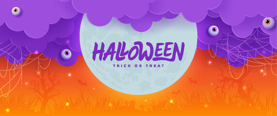 Orange background Halloween banner template on spooky elements. Perfect as website background or Halloween themed banner design.