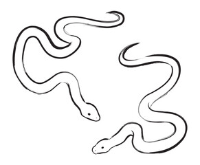 シンプルなヘビのイラスト（筆書き風／巳年の年賀状素材）