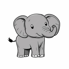 Fototapeta premium A cute cartoon elephant with big ears and a trunk raised up.