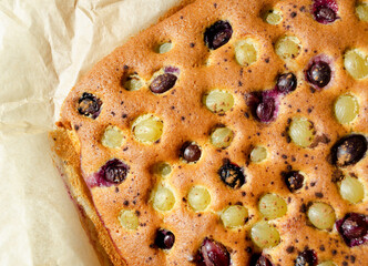 Sponge cake. Delicious pie with grapes.