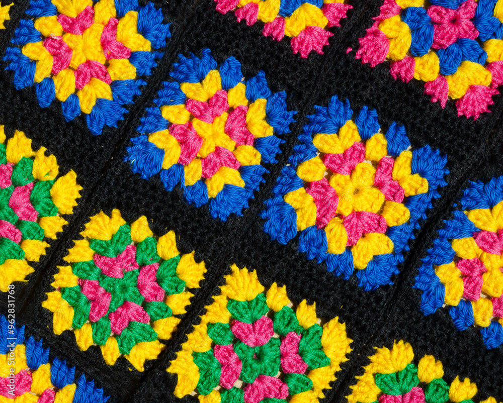 Wall mural grandmother's square. crochet texture close up.