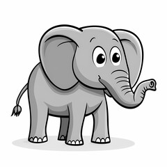 Naklejka premium A cute cartoon illustration of a gray elephant with big eyes and a trunk raised up.